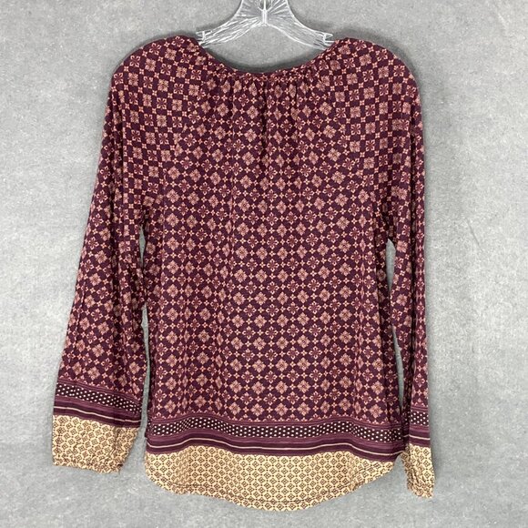 Lucky Brand Top Women Sz S Multicolor Patchwork Round Neckline Peasant Boho‎ - Picture 2 of 14